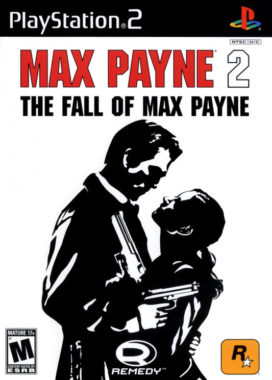 Max Payne 2 The Fall of Max Payne PS2 Sony PlayStation 2 third person shooter bullet time action noir crime thriller story driven gameplay Rockstar Games Remedy Entertainment gun combat cinematic shooting PlayStation 2 software video game title cover art 