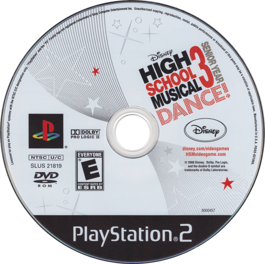 Disney High School Musical 3: Senior Year Dance disc for PlayStation 2 (PS2) music rhythm dance video game based on High School Musical 3: Senior Year