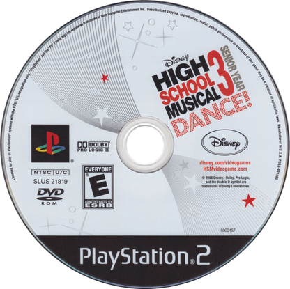 Disney High School Musical 3: Senior Year Dance disc for PlayStation 2 (PS2) music rhythm dance video game based on High School Musical 3: Senior Year