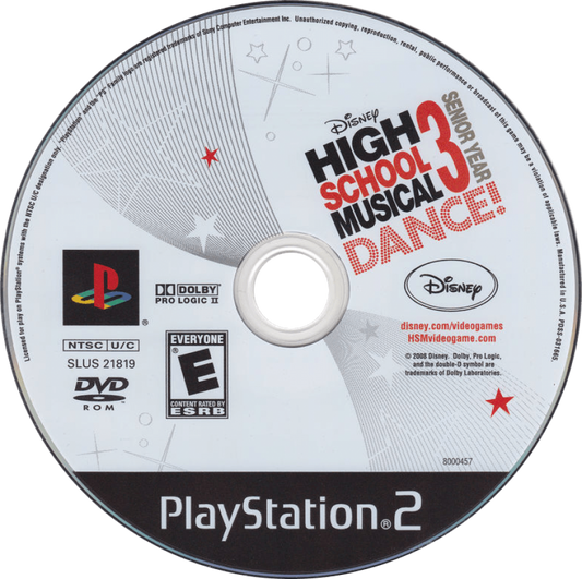 Disney High School Musical 3: Senior Year Dance disc for PlayStation 2 (PS2) music rhythm dance video game based on High School Musical 3: Senior Year