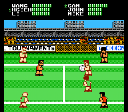 Super Dodgeball Nintendo Entertainment System NES sports video game featuring fast-paced dodgeball matches team-based competition powerful throws special moves international teams challenging opponents and classic Nintendo Entertainment System NES gameplay collectible retro gaming appeal gameplay