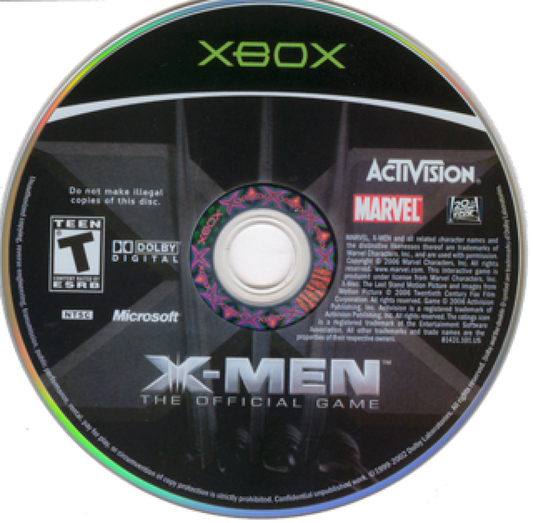 X-Men The Official Game Xbox featuring superhero action adventure gameplay with Marvel characters disc
