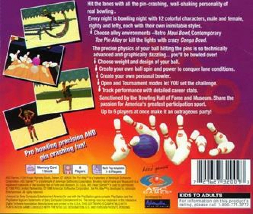 Ten Pin Alley back of case for PlayStation 1 (PS1) bowling sports video game