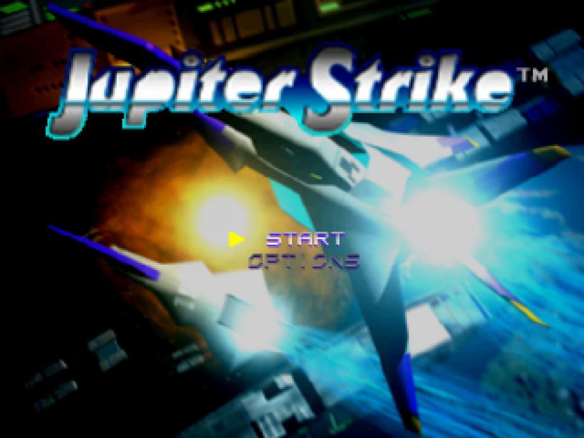 Jupiter Strike PS1 PlayStation 1 space shooter rail shooter arcade style space combat sci fi dogfighting retro video game title screen