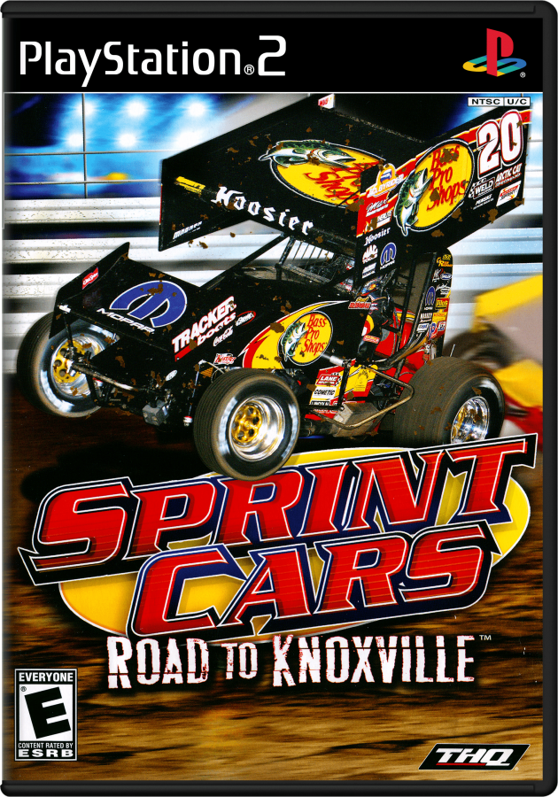 Sprint Cars: Road to Knoxville – PlayStation 2 (PS2) video game cover image, dirt track racing.