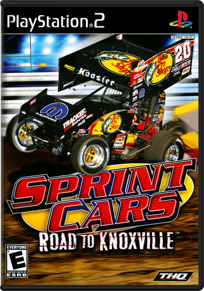 Sprint Cars: Road to Knoxville – PlayStation 2 (PS2) video game cover image, dirt track racing.