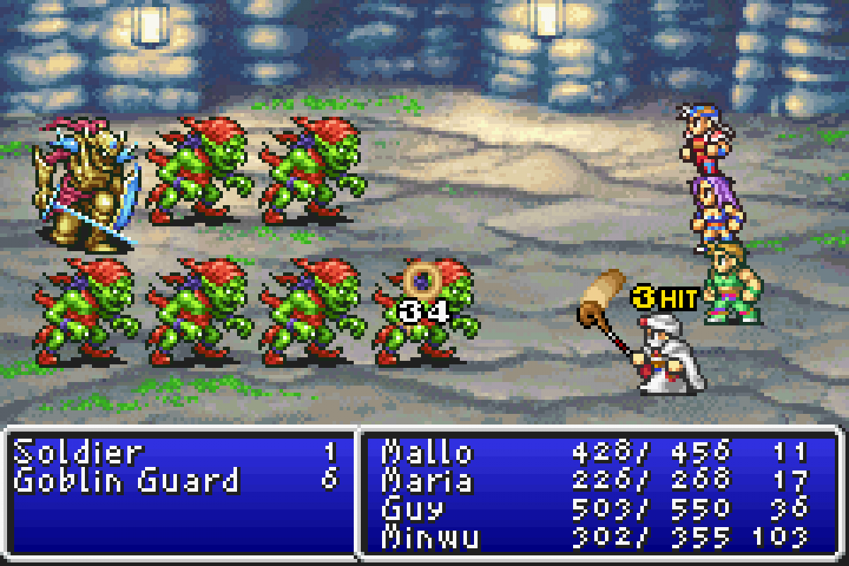 Final Fantasy I & II: Dawn of Souls [CIB] for Game Boy Advance (GBA) featuring enhanced portable versions of the first two classic RPGs with updated visuals, rebalanced gameplay, and extra bonus dungeons; assemble your party, explore iconic worlds, and relive the origins of Final Fantasy in a collector-friendly complete-in-box release gameplay screenshot