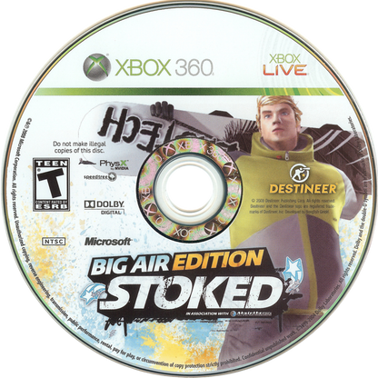 Stoked Big Air Edition Xbox 360 X360 video game featuring snowboarding sports gameplay extreme mountain riding freestyle tricks aerial jumps big air competitions snowboard customization mountain exploration challenging courses professional snowboarders trick combinations and Big Air Edition bonus content classic Xbox 360 snowboarding action retro video game collection collectible gaming appeal disc
