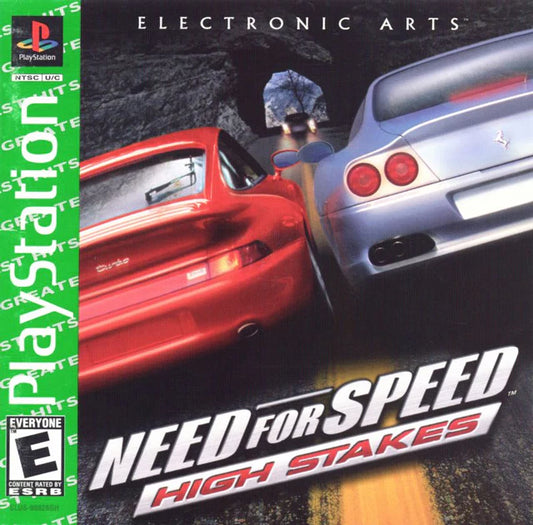 Need for Speed High Stakes PlayStation 1 PS1 for retro video game enthusiasts featuring arcade racing gameplay exotic licensed sports cars high speed street and circuit racing vehicle damage system competitive multiplayer modes and collectible gaming appeal front cover