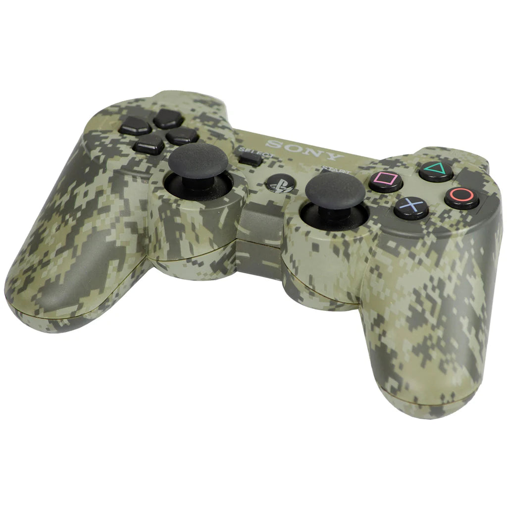 PS3 DualShock Controller – Digital Camo wireless gaming controller featuring:

DualShock vibration feedback for immersive force feedback during gameplay

Iconic Digital Camo camo-style design

Pressure sensitive buttons & dual analog sticks for precise control

Built-in Sixaxis motion sensing support

Compatible with PlayStation 3 games

A great accessory to enhance your PS3 gaming experience with reliable ergonomics and responsive controls.