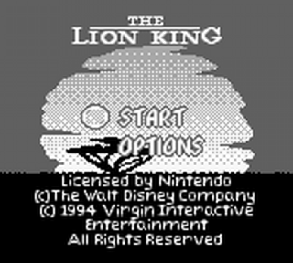 The Lion King title screen for Game Boy (GB) video game 