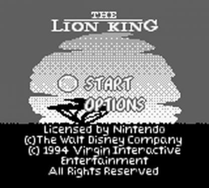 The Lion King title screen for Game Boy (GB) video game 