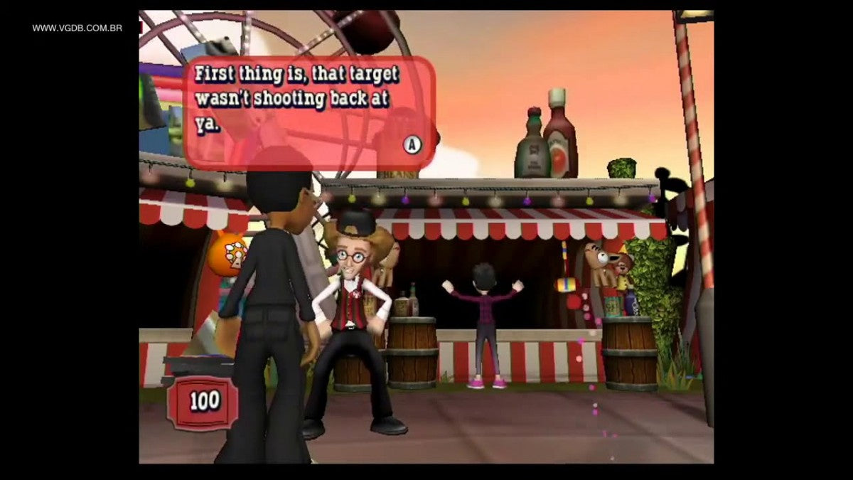 Wonder World Amusement Park gameplay for Nintendo Wii (Wii) featuring carnival‑style mini‑games, colorful rides, and family‑friendly attractions in a whimsical theme park setting.