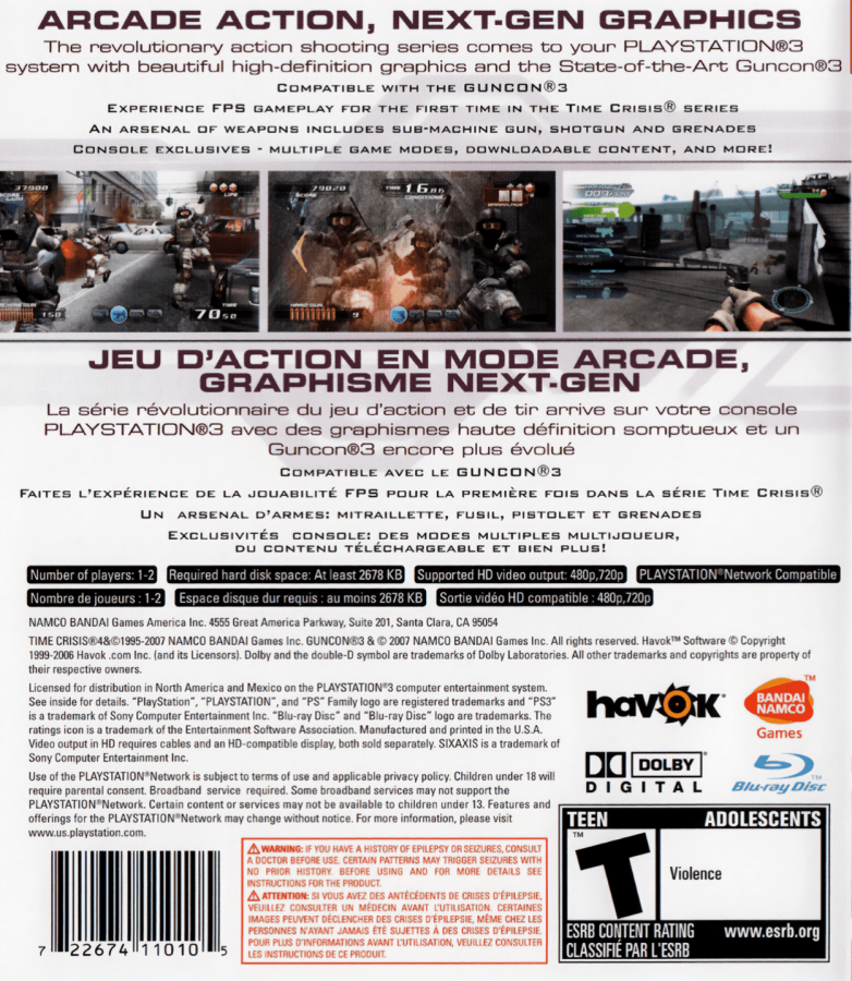 Time Crisis 4 back cover art for PlayStation 3 (PS3) video game