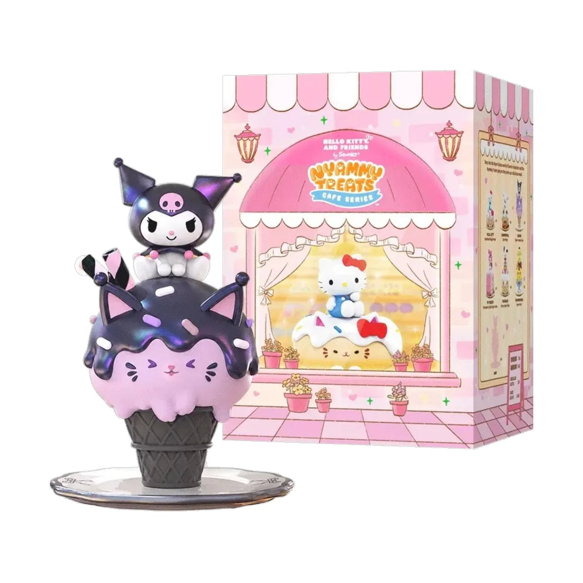 Nyammy Treats Sanrio Cafe Series Blind Box Sanrio collectible figure featuring cute cafe themed character designs adorable food inspired accessories pastel colors sweet dessert styling mystery surprise figure collectible toy kawaii character merchandise desk display shelf decor Sanrio fan collection and Japanese pop culture collectible appeal