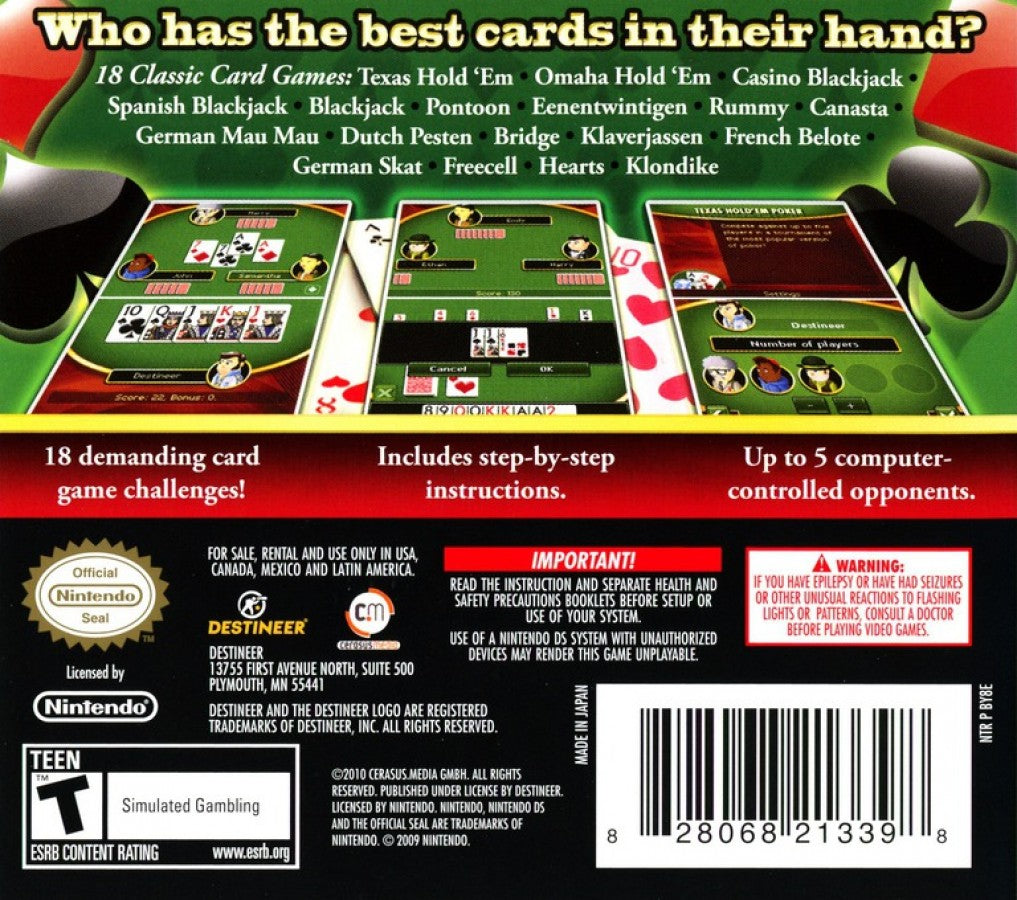 18 Classic Card Games back cover art for Nintendo DS (DS) video game