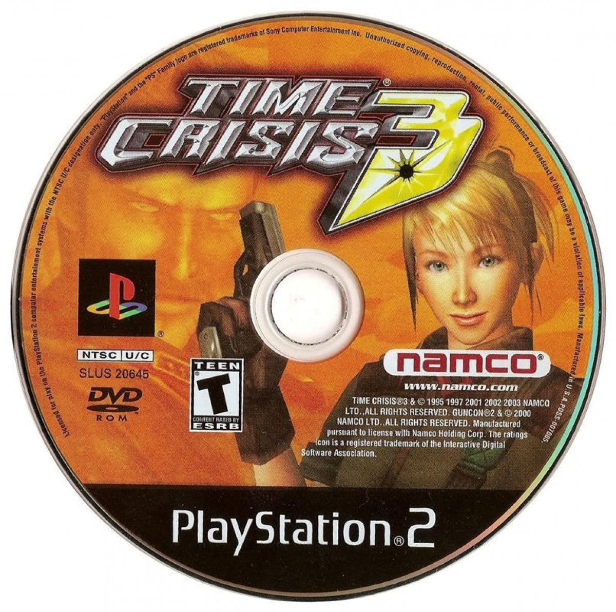 Time Crisis 3 – PlayStation 2 (PS2) video game disk, on-rails light gun shooter.