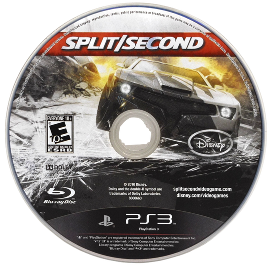 Split/Second for PlayStation 3 (PS3) at Gamers INC, featuring high-octane racing where you can trigger massive explosive events to alter the track and destroy your opponents in a thrilling reality TV-style competition disc