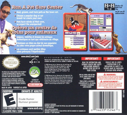 The Sims 2: Pets back of case for Nintendo DS (DS) life simulation video game