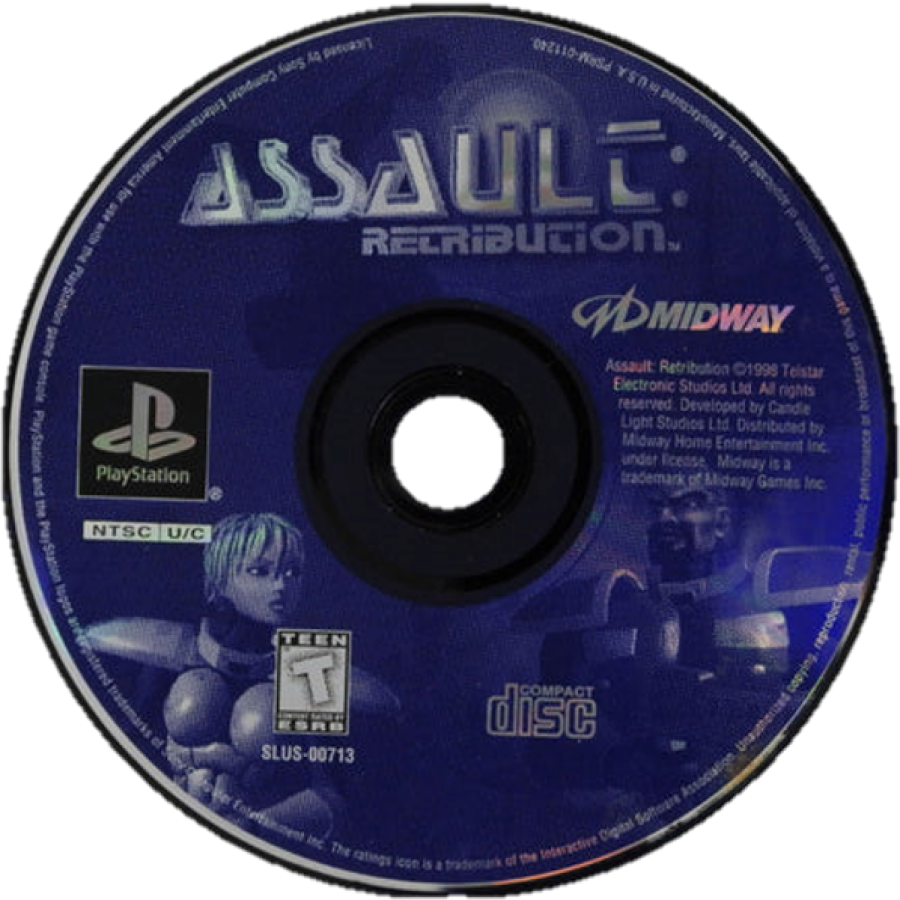 Assault: Retribution PlayStation 1 PS1 for third person shooter retro video game fans featuring futuristic sci fi combat alien enemies powerful weapons intense action cinematic gameplay explosive firefights challenging missions collectible gaming appeal disc