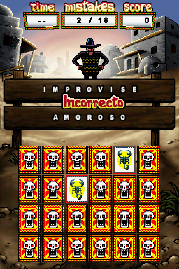 Spanish for Everyone for Nintendo DS, gameplay for an educational language learning video game with vocabulary exercises, pronunciation practice, interactive lessons, and casual study gameplay