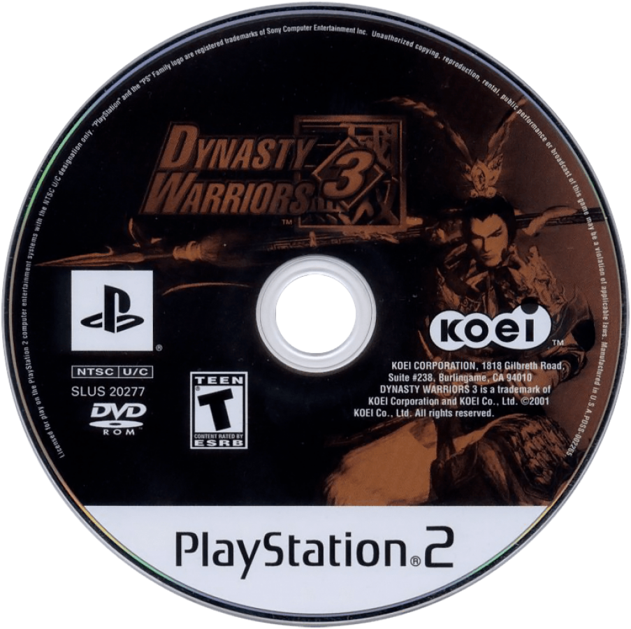 Dynasty Warriors 3 PlayStation 2 PS2 video game featuring hack and slash action gameplay Three Kingdoms historical warfare Chinese warriors legendary generals massive battlefield combat weapon attacks special Musou moves enemy armies strategic battles and classic PlayStation 2 action gameplay retro video game collection collectible gaming appeal disc