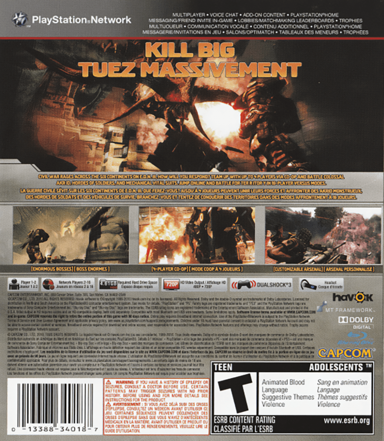 Lost Planet 2 back cover art for PlayStation 3 (PS3) video game