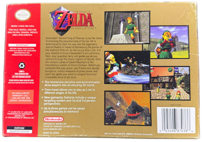 The Legend of Zelda Ocarina of Time Collectors Edition Nintendo 64 N64 gold cartridge action adventure game Link Hyrule classic Zelda series puzzle solving dungeon exploration boss battles Nintendo retro gaming cartridge video game title back of box art