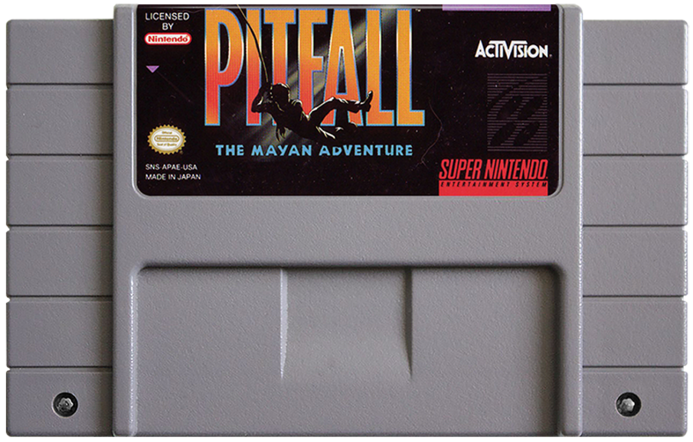 Pitfall The Mayan Adventure retro SNES video game Pitfall jungle platform adventure action gameplay treasure hunting side scrolling classic platformer console title Super Nintendo release cartridge
