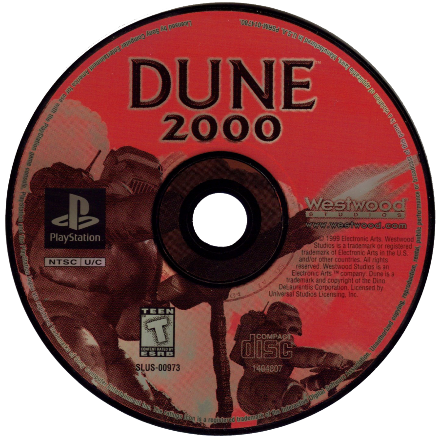 Dune 2000 PS1 PlayStation 1 real time strategy game base building resource management sci fi warfare desert planet combat retro video game disc