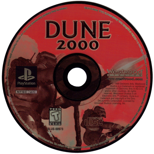 Dune 2000 PS1 PlayStation 1 real time strategy game base building resource management sci fi warfare desert planet combat retro video game disc