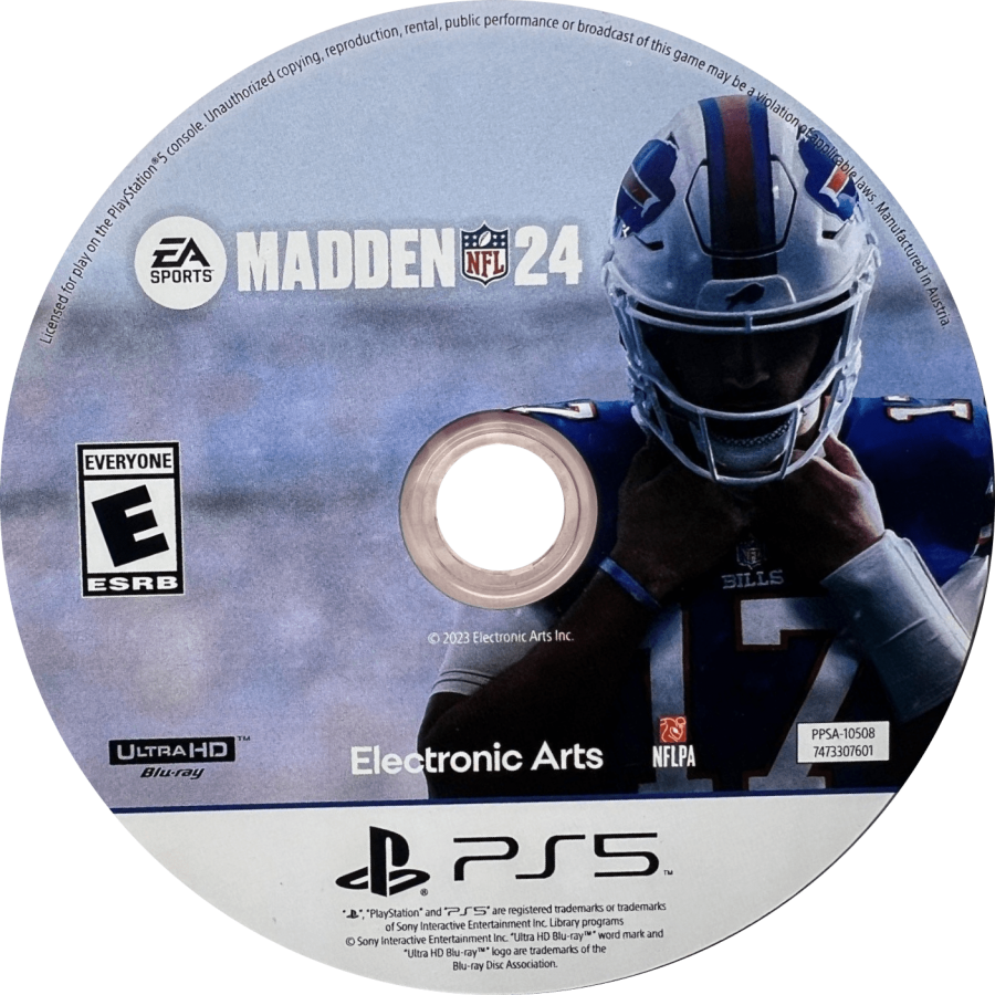 Madden NFL 24 retro PS5 video game Madden NFL 24 football simulation sports game NFL teams competitive multiplayer franchise mode realistic gameplay console release disc
