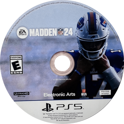 Madden NFL 24 retro PS5 video game Madden NFL 24 football simulation sports game NFL teams competitive multiplayer franchise mode realistic gameplay console release disc