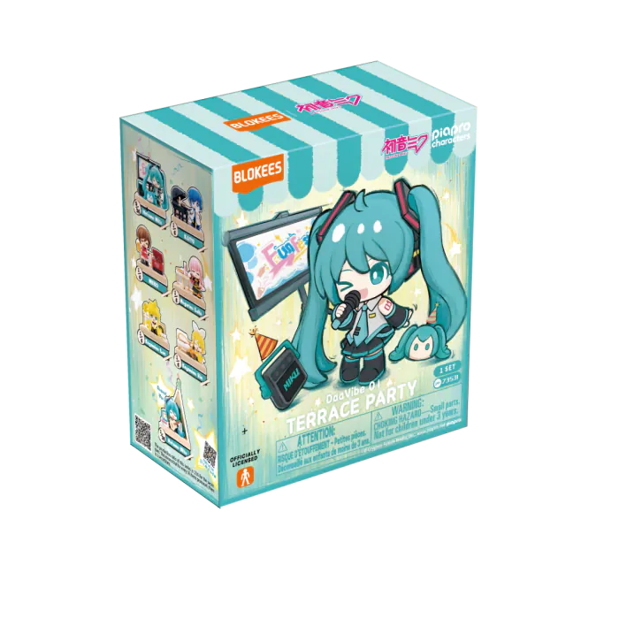 Blokees Hatsune Miku VB01 Terrace Party blind box collectible series inspired design featuring buildable virtual idol character figures aesthetic mystery box assortment charming terrace party themed designs detailed anime inspired mini models colorful collectibles and display presentation
