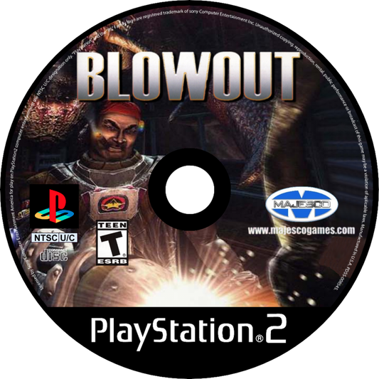 BlowOut PlayStation 2 PS2 for action shooter video game fans featuring side scrolling run and gun gameplay intense alien combat futuristic weapons fast paced platforming sci fi environments explosive action challenging levels classic arcade style gameplay collectible gaming appeal disc