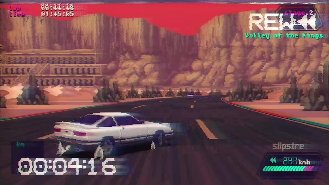 Slipstream Deluxe Edition Nintendo Switch arcade racing game OutRun style pseudo 3D sprite scaling drift mechanics branching paths multiplayer split screen synthwave soundtrack Deluxe case gameplay