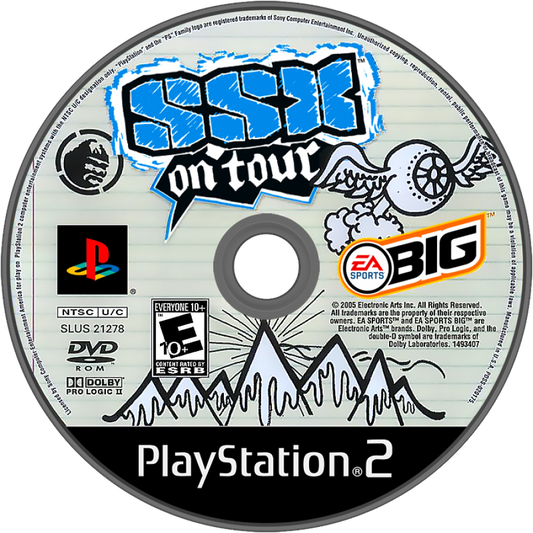 SSX On Tour retro PlayStation 2 video game featuring arcade snowboarding, downhill skiing, trick competitions and extreme sports multiplayer disc