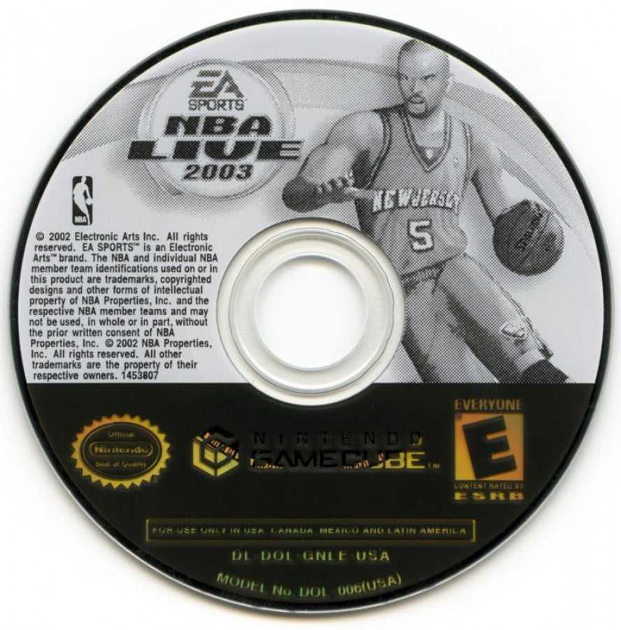 NBA Live 2003 disc for Nintendo GameCube (GC) basketball sports video game