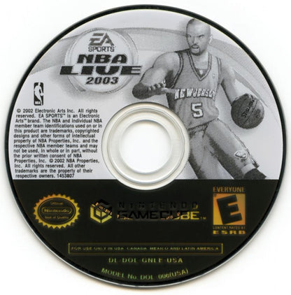 NBA Live 2003 disc for Nintendo GameCube (GC) basketball sports video game