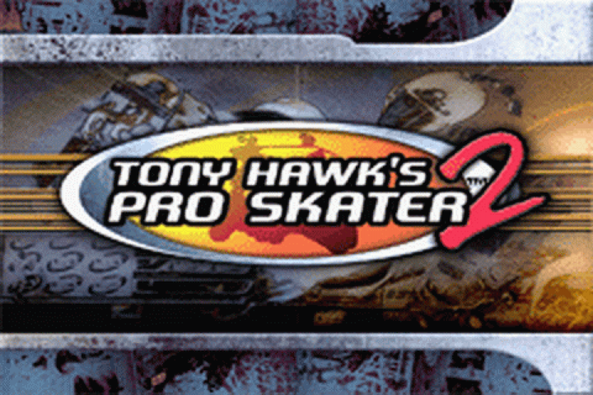 Tony Hawk's Pro Skater 2 game for the Game Boy Advance featuring skateboarding gameplay with isometric perspective trick combos career mode objectives and multiple skaters across condensed versions of classic levels adapted from the console release title screen