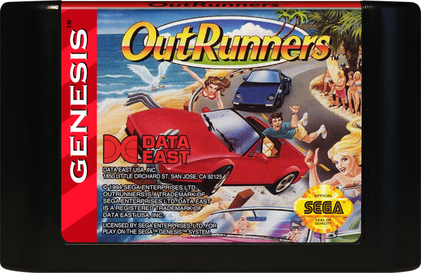 OutRunners Sega Genesis GEN for retro video game enthusiasts featuring arcade racing gameplay high speed driving colorful international tracks branching routes competitive multiplayer action stylish sports cars and collectible gaming appeal cartrdge 