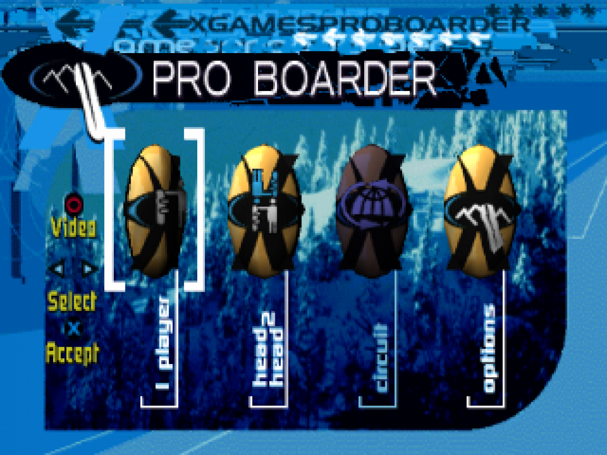 ESPN X Games: Pro Boarder retro extreme sports snowboarding game for PlayStation 1 (PS1) title screen