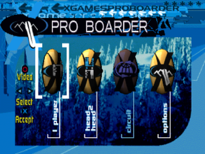 ESPN X Games: Pro Boarder retro extreme sports snowboarding game for PlayStation 1 (PS1) title screen