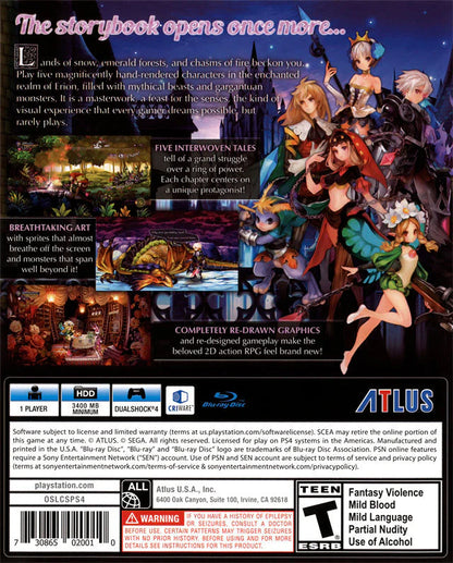 Odin Sphere Leifthrasir PlayStation 4 game featuring action RPG combat and beautifully hand-drawn 2D fantasy visuals back cover