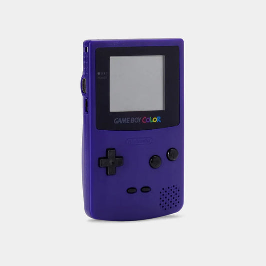 Nintendo Game Boy Color Grape console purple handheld gaming system retro portable console GBC hardware classic Nintendo handheld battery powered cartridge based gaming device vintage gaming system view of screen