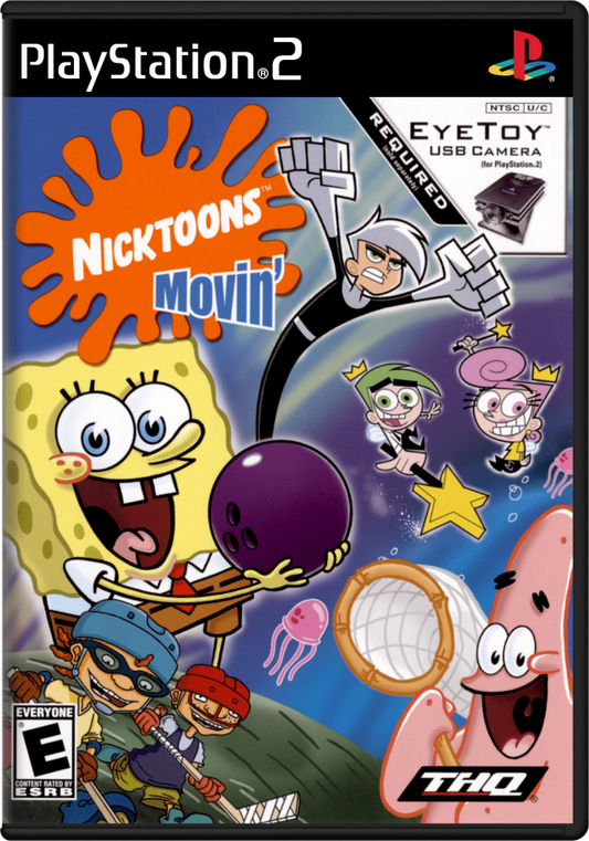Nicktoons Movin' – PlayStation 2 (PS2) video game cover image, motion-controlled party game