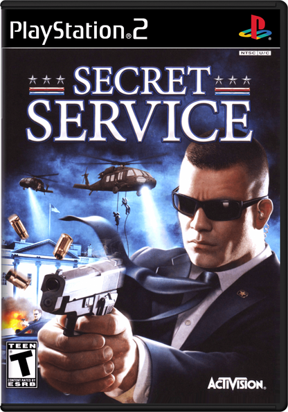 Secret Service PS2 Sony PlayStation 2 first person shooter action game political thriller White House protection missions tactical combat stealth elements conspiracy storyline security agent gameplay retro gaming PlayStation 2 software video game title cover art