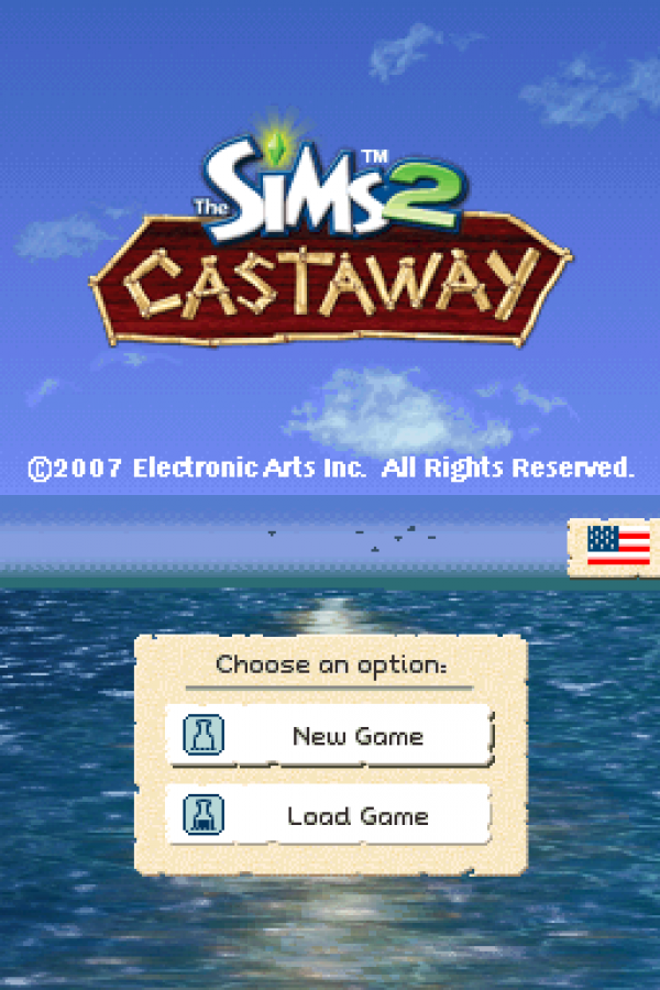 The Sims 2: Castaway title screen for Nintendo DS (DS) video game