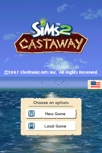 The Sims 2: Castaway title screen for Nintendo DS (DS) video game