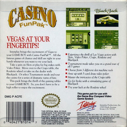 Casino FunPak Game Boy compilation of card games slots blackjack poker handheld casino video game back cover art